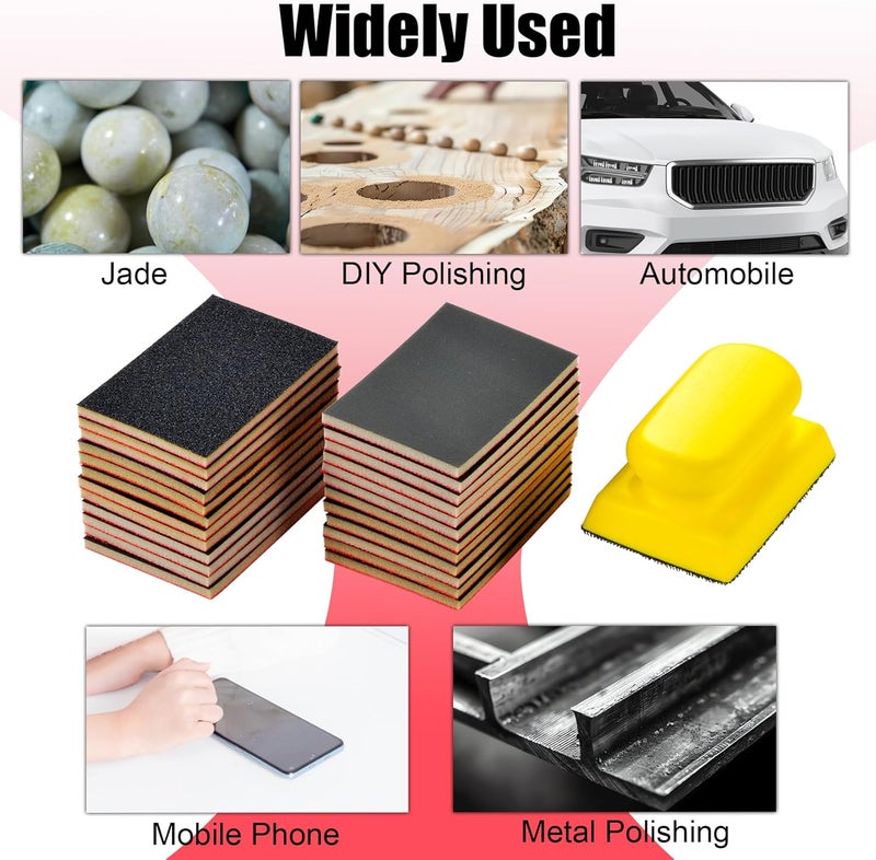 MAXMAN مجموعة إسفنجات صنفرة 20 قطعة، 800-1000 حبيبة، كتلة صنفرة يد ناعمة، ورق صنفرة رطب وجاف 3x4 بوصة، إسفنجة ورق صنفرة فائقة النعومة، وسادات صنفرة قابلة لإعادة الاستخدام للمعادن والأخشاب والأثاث ونماذج الجدران الجافة. - Image 5